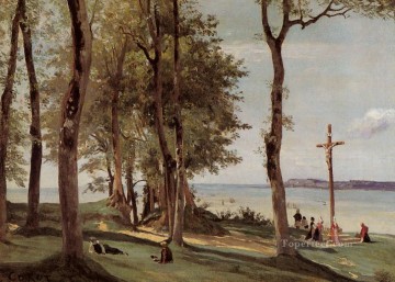 Jean Baptiste Camille Corot Painting - Honfleur Calvario en la Côte de Grace plein air Romanticismo Jean Baptiste Camille Corot
